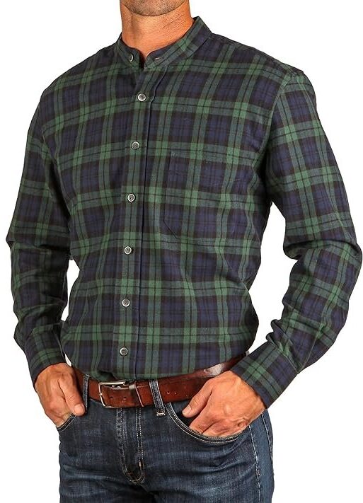 The Celtic Ranch Traditional Irish Grandfather, Men's Casual Long Sleeve Banded Collar Button Down Collarless Dress Shirt