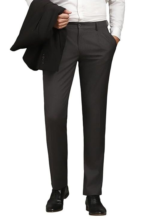 Louis Philippe Men's Regular Fit Mid Rise Premium Fabric Pleated Formal Trouser