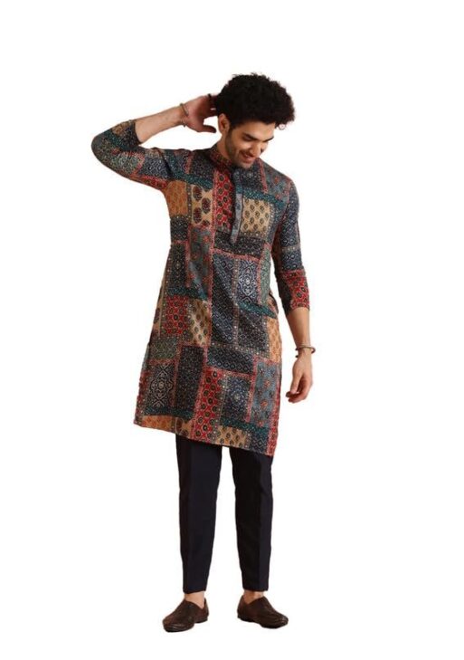 KISAH Cotton Blend Kurta Trouser Set for Men | Mens Long Sleeve Kurta with Pant Set