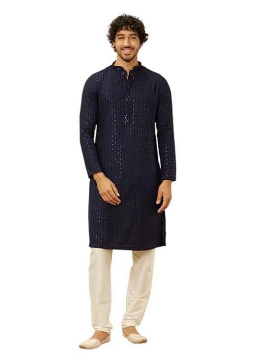 Manyavar Men's Viscose Chikankari Kurta Pyjama Set