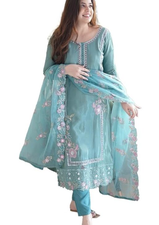 Fashion Basket Silk Wine Embroidered Kurta Set with Duptta for Women