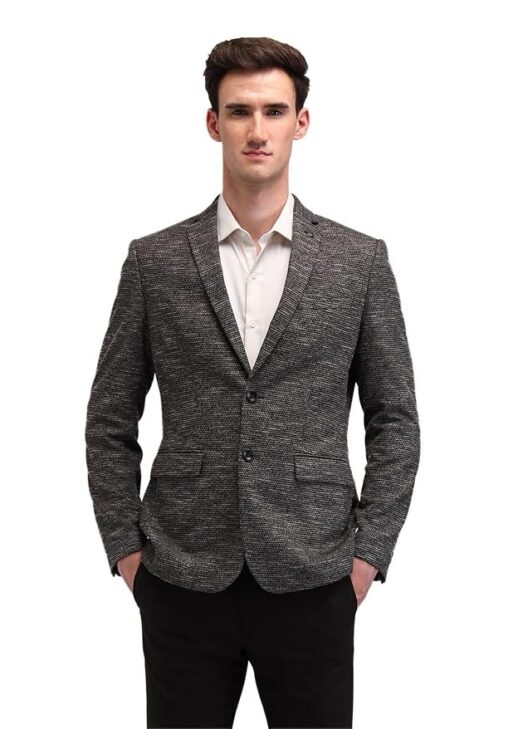 Arrow Mens Brown Self-Design Notch Collar Long Sleeve Formal Polyester Slim Fit Blazer