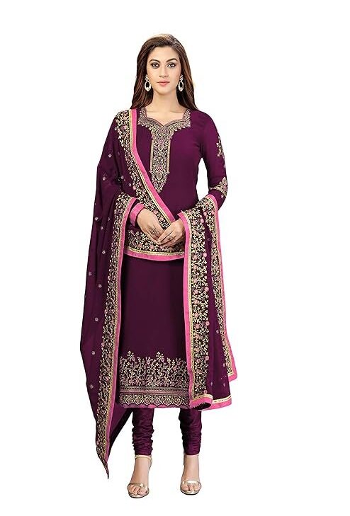 TRENDMALLS Women's Georgette Embroidery Salwar Suit Set Kurta Pant with Dupatta