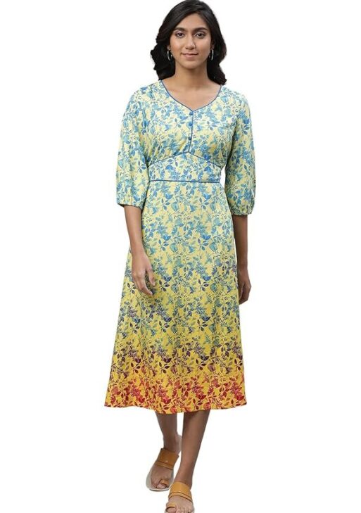 Aurelia Women's Mellow Floral Printed Below The Knee A-Line Dress