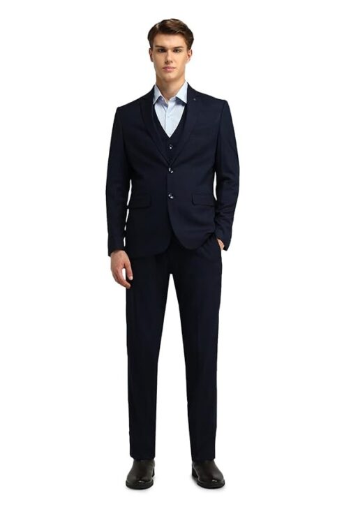 Arrow Men's Blue Checked Notch Lapel Collar Long Sleeve Formal Polyester Tailored Fit Suit