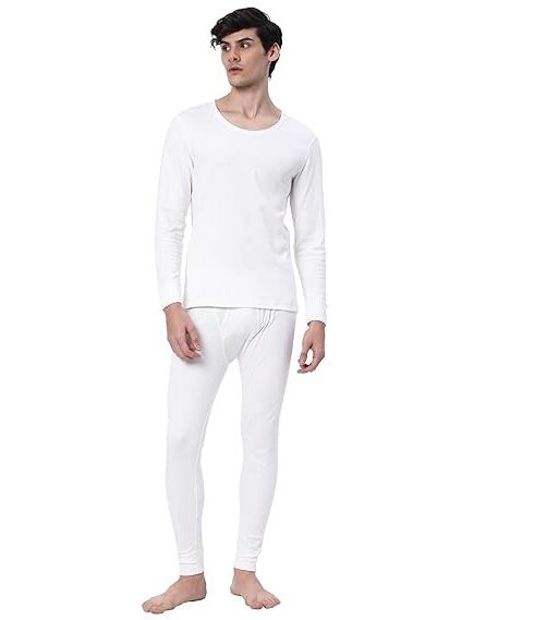Cotstyle Offwhite Cotton Men Winter Thermal Top & Bottom Set