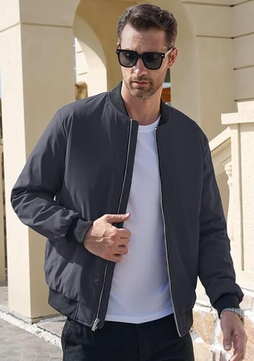 MAGCOMSEN Winter Jacket for Men Bomber Casual Jackets Full Zip Windproof Warm Jacket Quilted Padded Coat