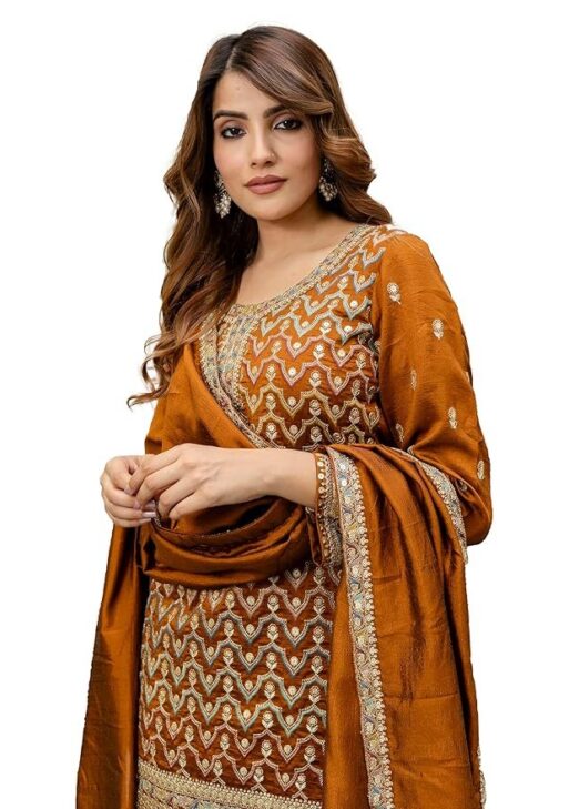 TRENDMALLS Women's Art Silk Sequins Embroidery Salwar Suit Set Kurta Sharara with Dupatta Kurta Palazzo Set