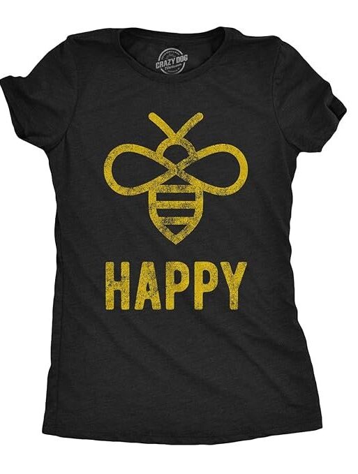 Womens Bee Happy T Shirt Funny Vintage Graphic Honey Bumblebee Dad Joke Humor