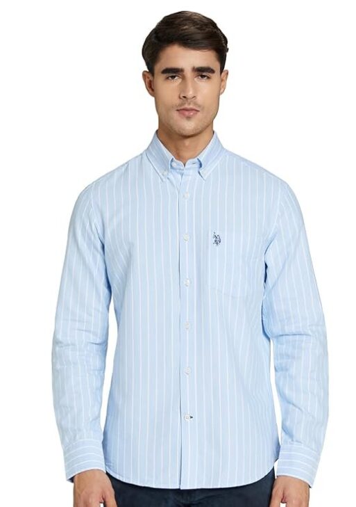 U.S. POLO ASSN. Men's Yarn Dyed Oxford Stripe Spread Collar Full Sleeve Shirts