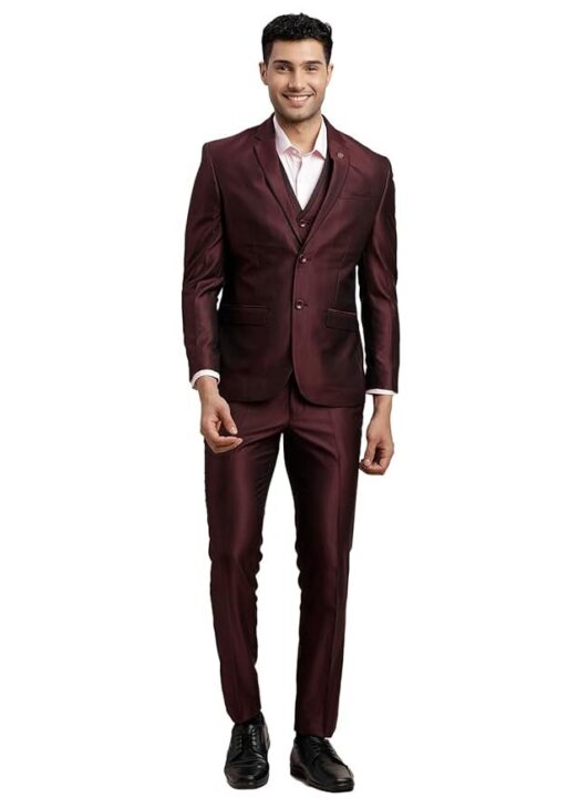 Turtle Men Poly-Viscose Dobby Print Full Sleeve Three Piece Party Suit