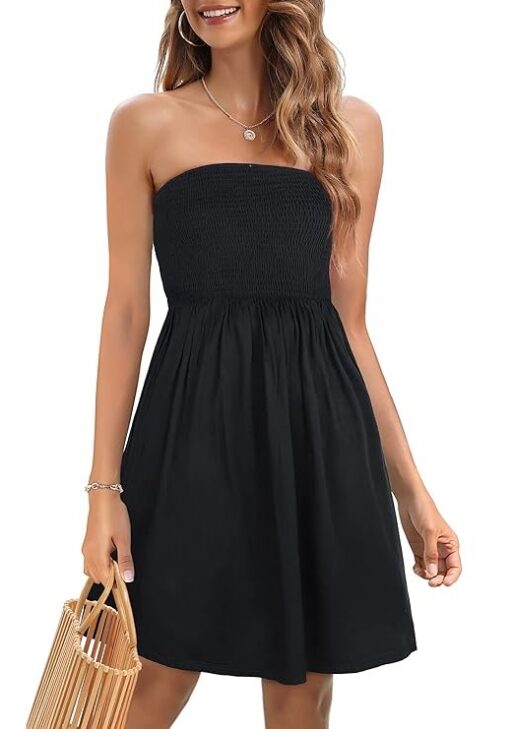 Summer Dress for Women Beach Boho Strapless Cover Ups Off Shoulder Floral Sundresses