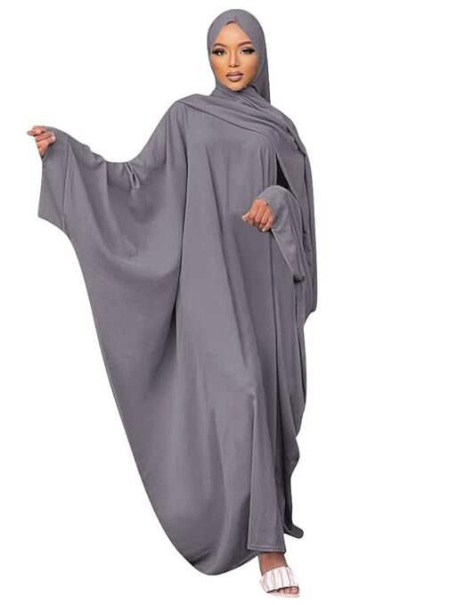 IKADEX Muslim Dress for Women Pakistani Kaftan Abaya Robe + Hijab Arabic Islamic Prayer Clothes Dubai Outfits