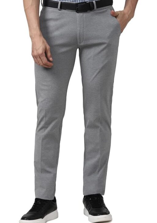 Peter England Men's Slim Fit Mid Rise Formal Stretchable Knit Super Trouser | Comfort Lycra | 360-Degree Stretch