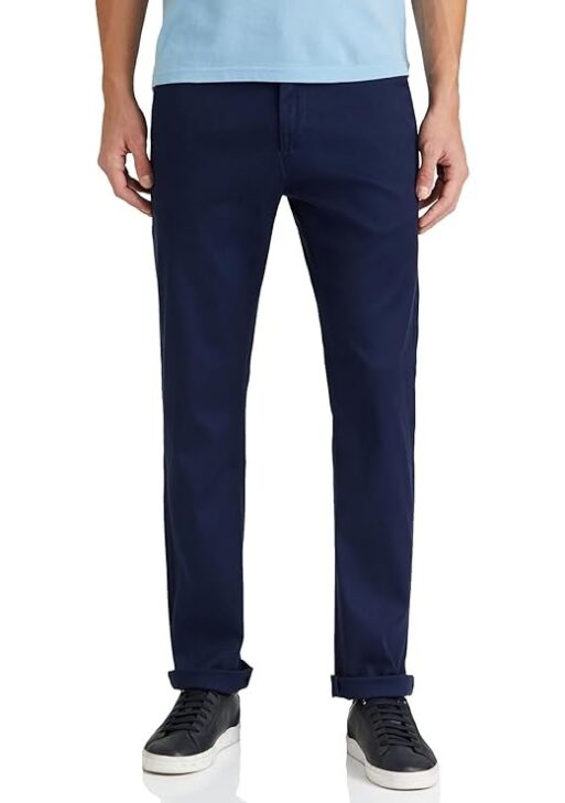 Van Heusen Men's Mid Rise Soild Premium Cotton Regular Fit Flat Front Casual Trouser Chinos