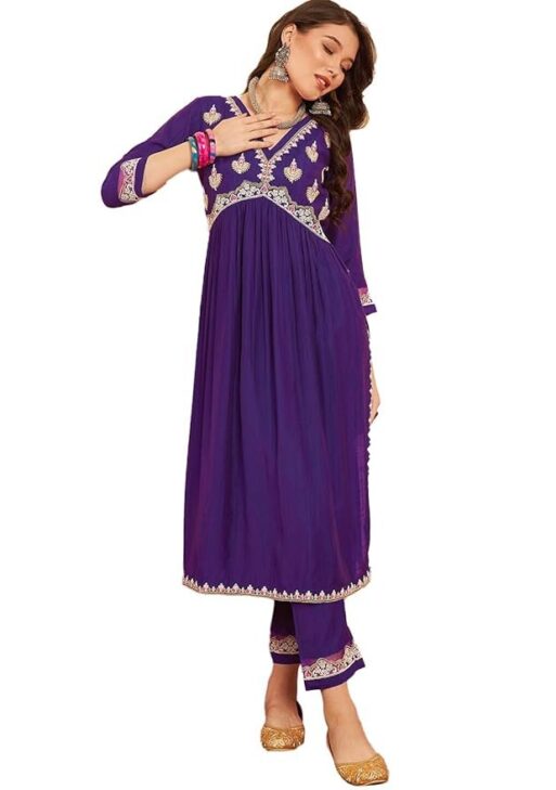 SheWill Women's Embroidered Sequence Cotton Blend Alia Cut Kurta Set| Alia Cut Kurti Set| Salwar Suit for Women| Salwar Suit | kurta sets for woman | kurta pant set for woman