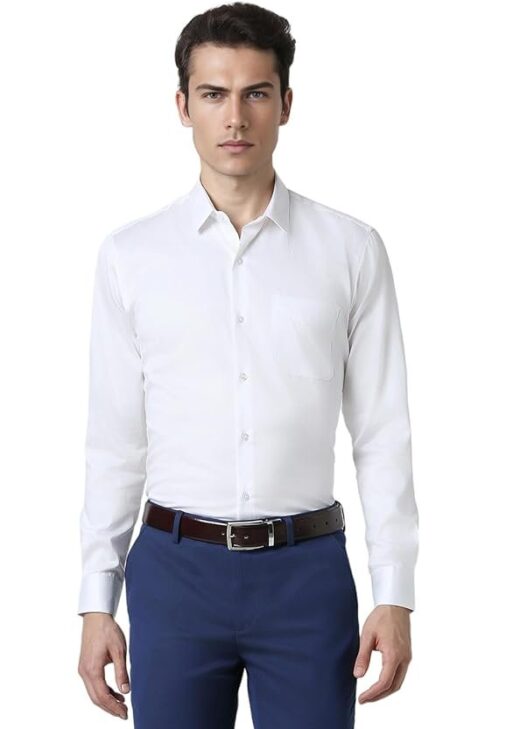 Peter England Men's Satin Solid Regular Fit Shirt Cotton with Satin Sheen | Luxury