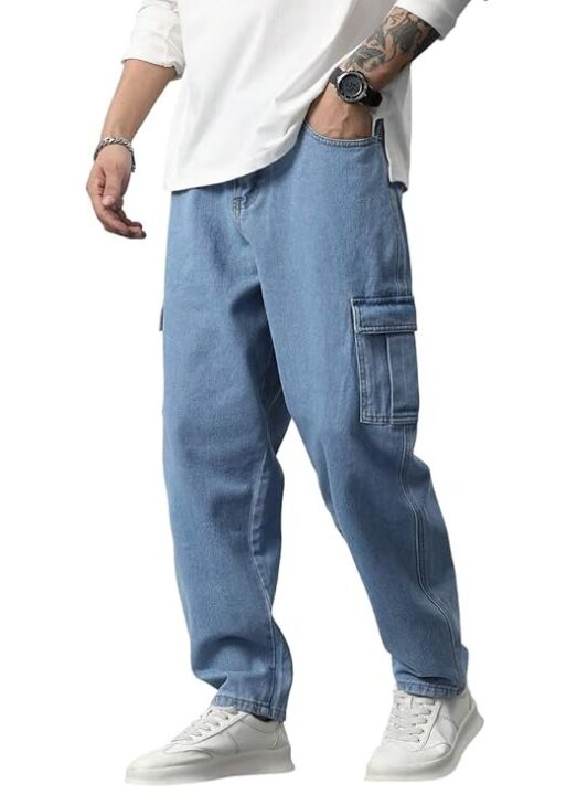 TAGAS Men Loose Fit Men's Flip Pocket Jeans || Mens Stylish Cotton Loose Fit Denim Cargo || Multi-Pocket Styling Pant||