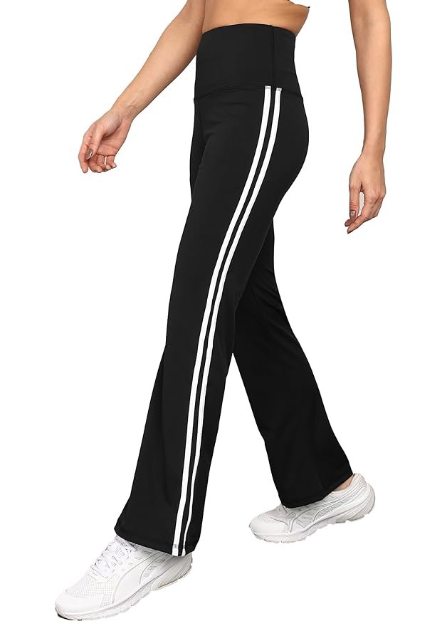 Rock Paper Scissors Premium Flare Gym Pants High Waist Stretchable Flared Leggings with Side Stripes Gym wear/Active Wear Tights Yoga Pants Zumba/Dance Womens Workout Tights Gym Tight
