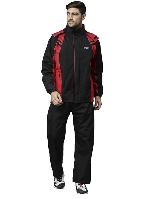 ZEEL Rain Coat for Men Waterproof for Bike Riders with Adjustable Hood along with inner pockets,Waterproof Raincoat with Polyester Jacket,Pants and Waterproof Drawstring Bag