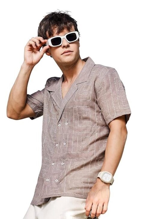 Lymio Regular Fit Shirt for Men|| Men Stylish Regular Fit Shirt (Linen-E-Squre)