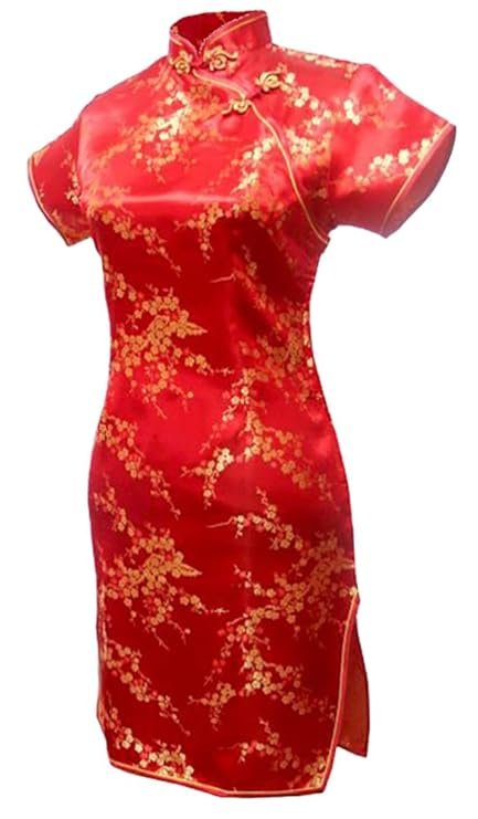 7Fairy Women's Sexy Red Floral Mini Chinese Evening Dress Cheongsam