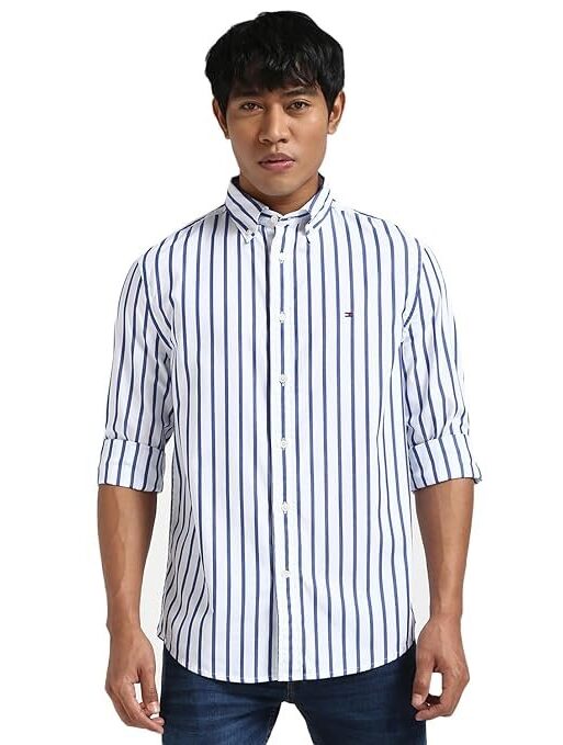 Tommy Hilfiger Men's Cotton Striped Regular Fit Shirt