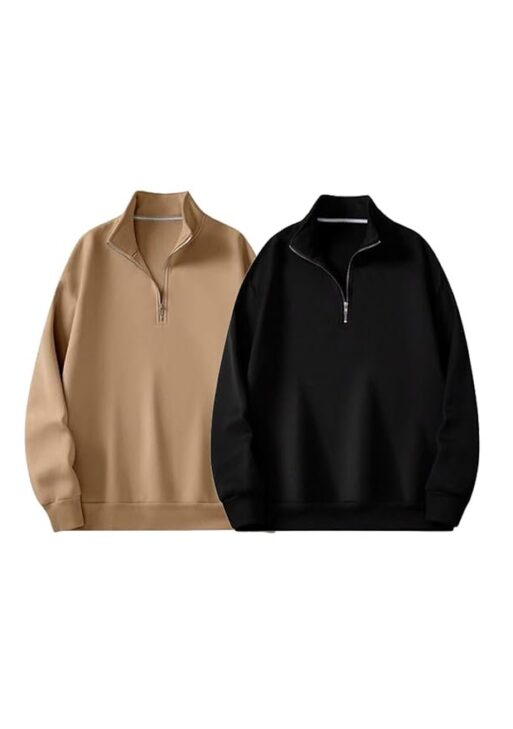 Trillion Half Zipper Solid Sweatshirt for Men (Pack of 2)
