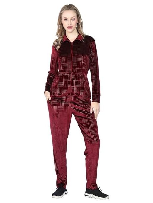 TRYLO Riza Women's Supersoft Velvet Fabric Full Sleeves Printed Night Suit Set for Winter Wear