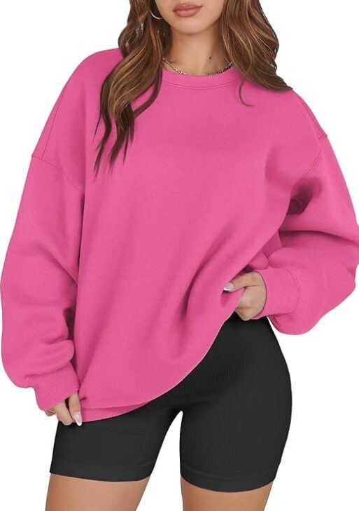 ATHMILE Oversized Sweatshirt for Women Crewneck Fleece Long Sleeve Pullover Hoodies Tops Fall Fashion Outfits Clothes 2023