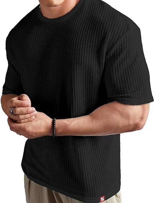 SHODOX Mens Solid Dotted Unique Design Oversized Tshirt for Men - Round Neck Loose Fit Drop Shoulder Mens T-Shirt