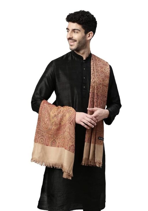 Pashmoda Wool Men Jamawar Shawl, Authentic Kashmiri Luxury Pashmina Style Shawl, Stole