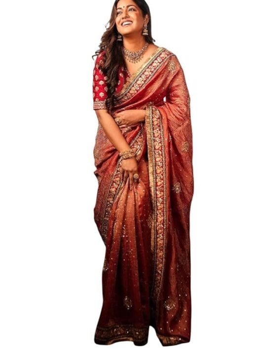 JULEE Women's Twill Net Embroidred Saree