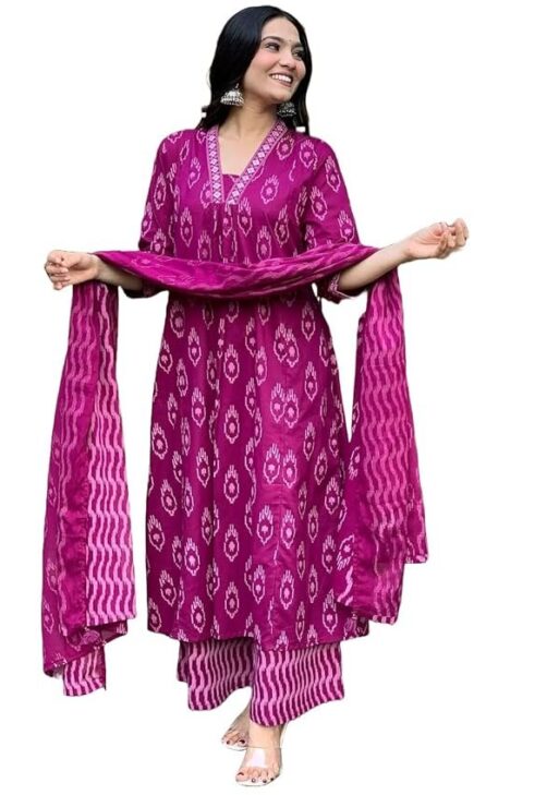 Alvami Women Anarkali Kurta and Pant Set with Dupatta