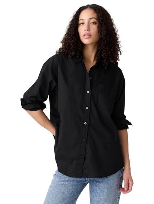 GAP Women's Solid Loose Fit Full Sleeves Collared Blouse