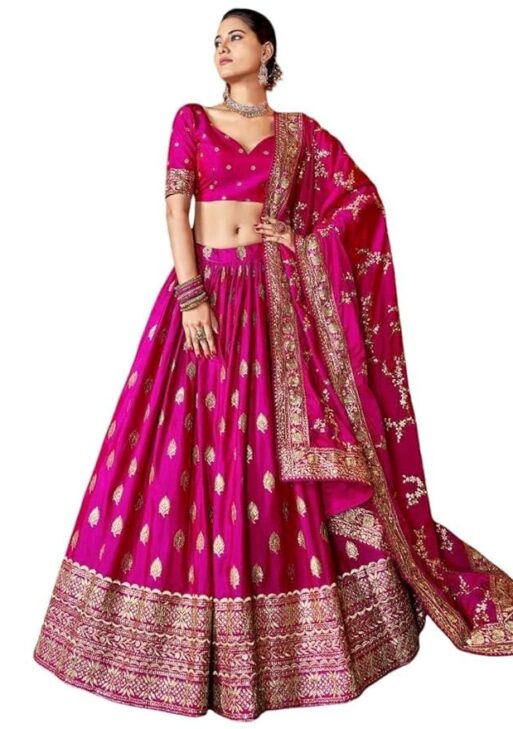 Zeel Clothing Women's Art Silk Sequins Zari Embroidered Art Silk Semi Stitched Lehenga Choli With Dupatta