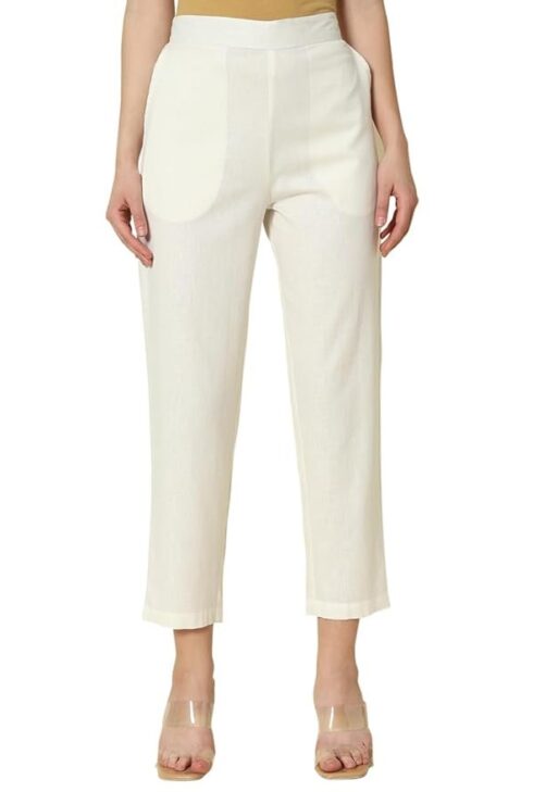 FIORRA Womens Mid Rise Cotton Solid Narrow Pant