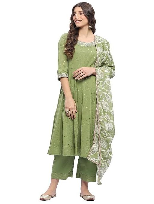 BIBA Women Cotton Anarkali Printed Suit Set