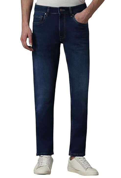 Louis Philippe Men's Tapered Fit Mid Rise Comfy All Day Comfort Jeans