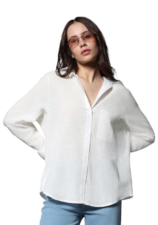 HIGH STAR Women's Cotton Oversized Fit Shirt