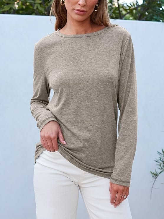 SUNBS Womens 3 Packs Long Sleeve Shirts Loose Fit Fall Tops Fashion Clothes Outfits 2025 Basic Tee Crew Neck Tops