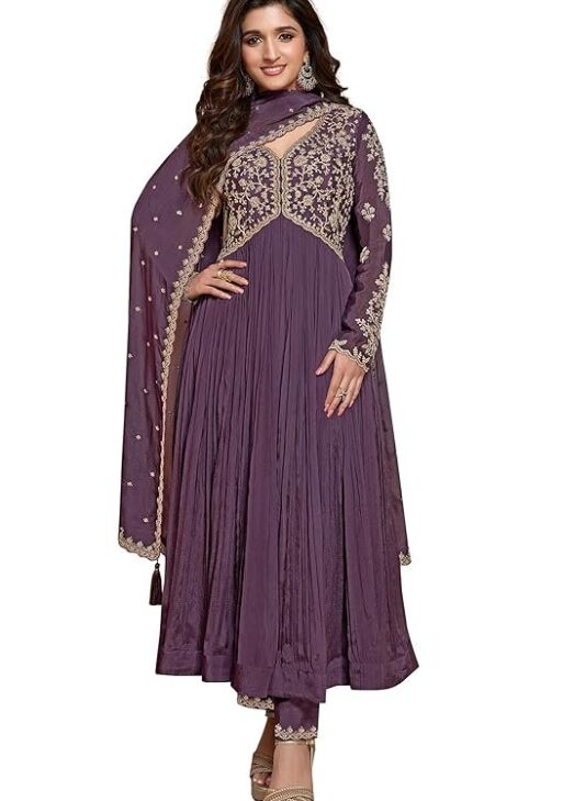 TRENDMALLS Women's Silk Blend Embroidery Alia Cut Kurta Pant Set with Dupatta