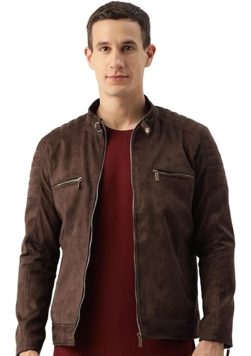 Leather Retail Coffee-Colored Suede Jacket For Men's