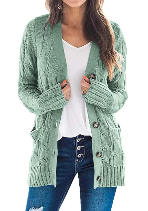PRETTYGARDEN Women's Open Front Cardigan Sweaters Fashion Button Down Cable Knit Chunky Outwear Coats