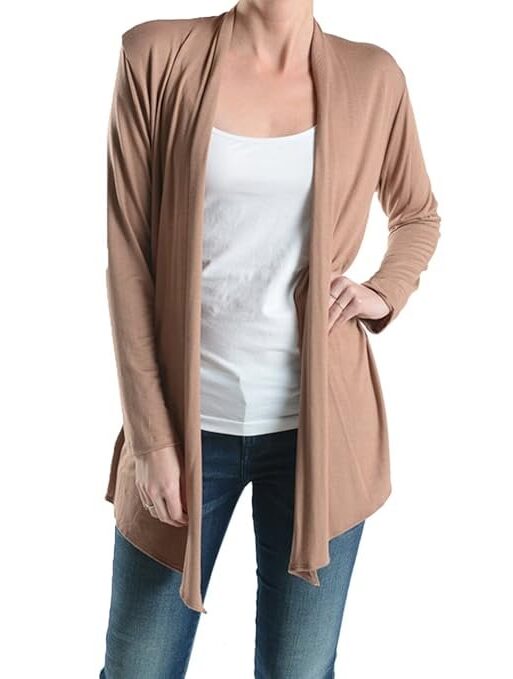 Azules Women's Rayon Span Open Front Drape Cardigan