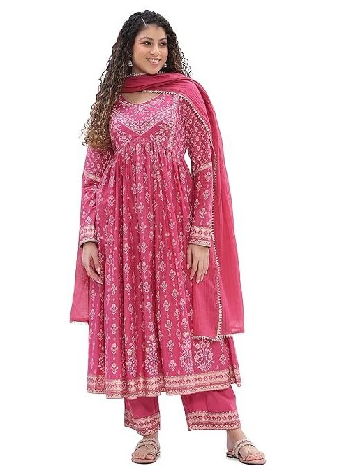 BIBA Women Cotton Printed Anarkali Suit Set