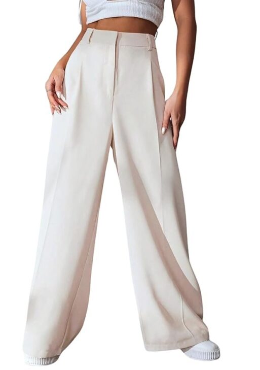GRECIILOOKS Women High Rise High Waist Trousers Flared Korean Style Formal Pants| Elegant Workwear for Office, College & Events