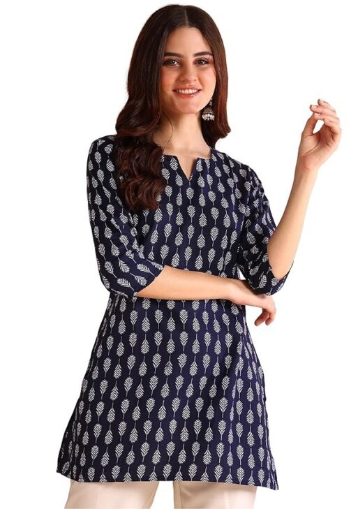 DSK Studio Women's Short Kurti in Black Rayon Cotton Blend | Ladies Ethnic Tunic | Office