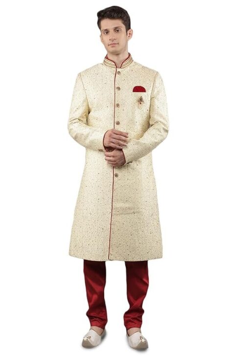 Manish Creations Men's Slim fit Floral Embroidery Ethnic Sherwani Set