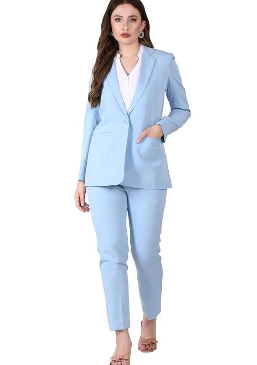 EDENRYD Women's Formal Pant Suit Set | Single Button Blazer with Straight-Leg Trousers | Elegant Workwear for Office & Business Meetings